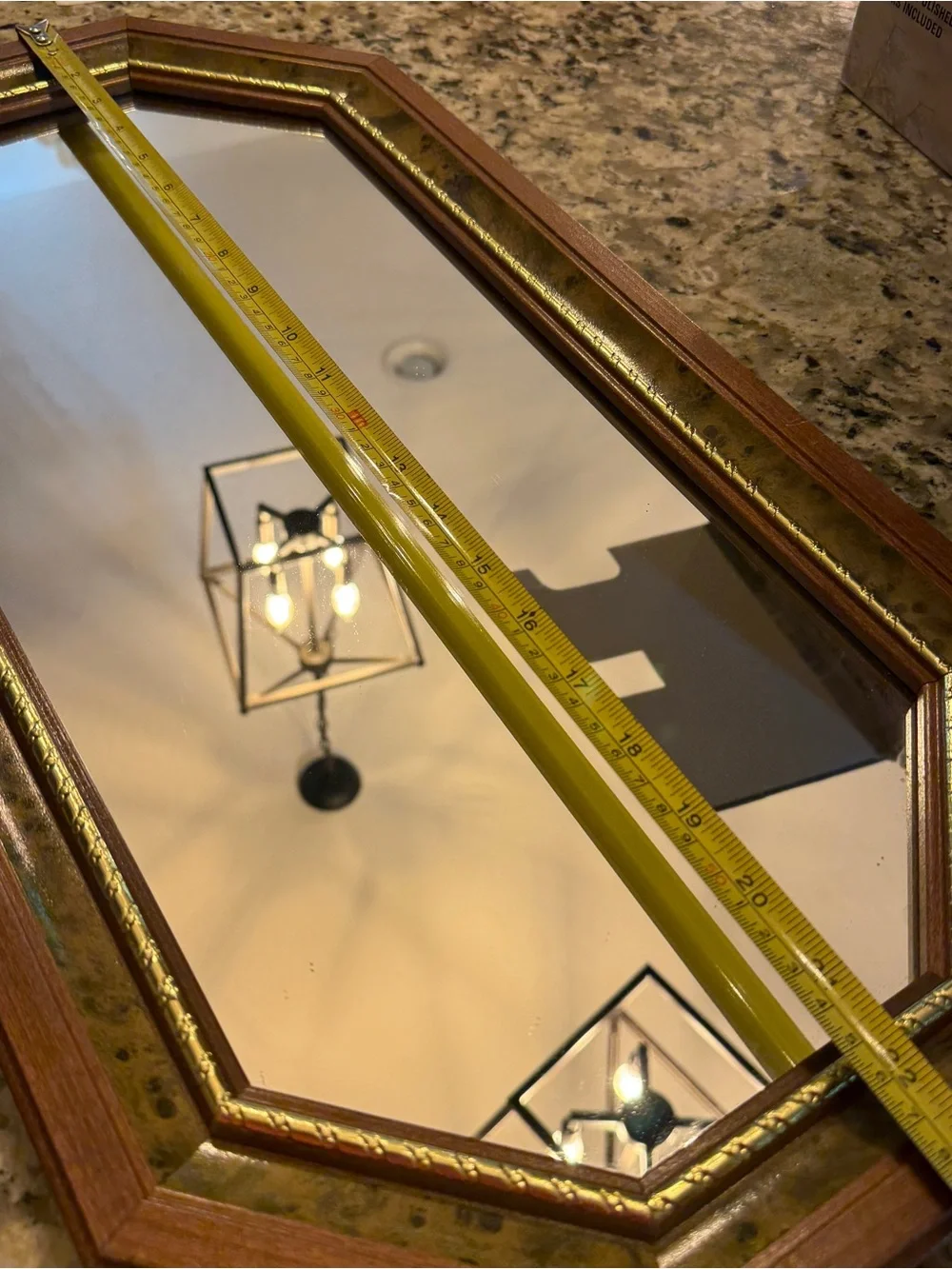 VTG Home Interiors Beveled Wall Mirror Octagon Wood Frame USA 80s Gallery MCM